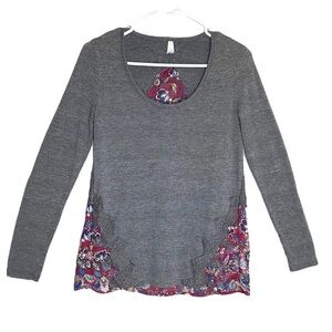 Vanity Long Sleeve Blouse Hybrid Knit & Sheer w/ Lace Accent Women’s Size Small